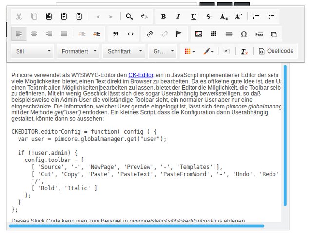 Userabhängige Toolbar im CK-Editor in Pimcore