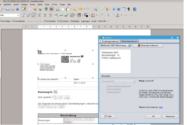 Internetmarke als Plugin für Open-/Libreoffice, auch für Linux