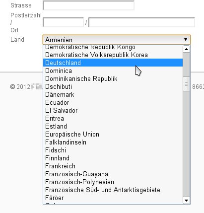 Pimcore: Dropdown-Länderliste leicht befüllt